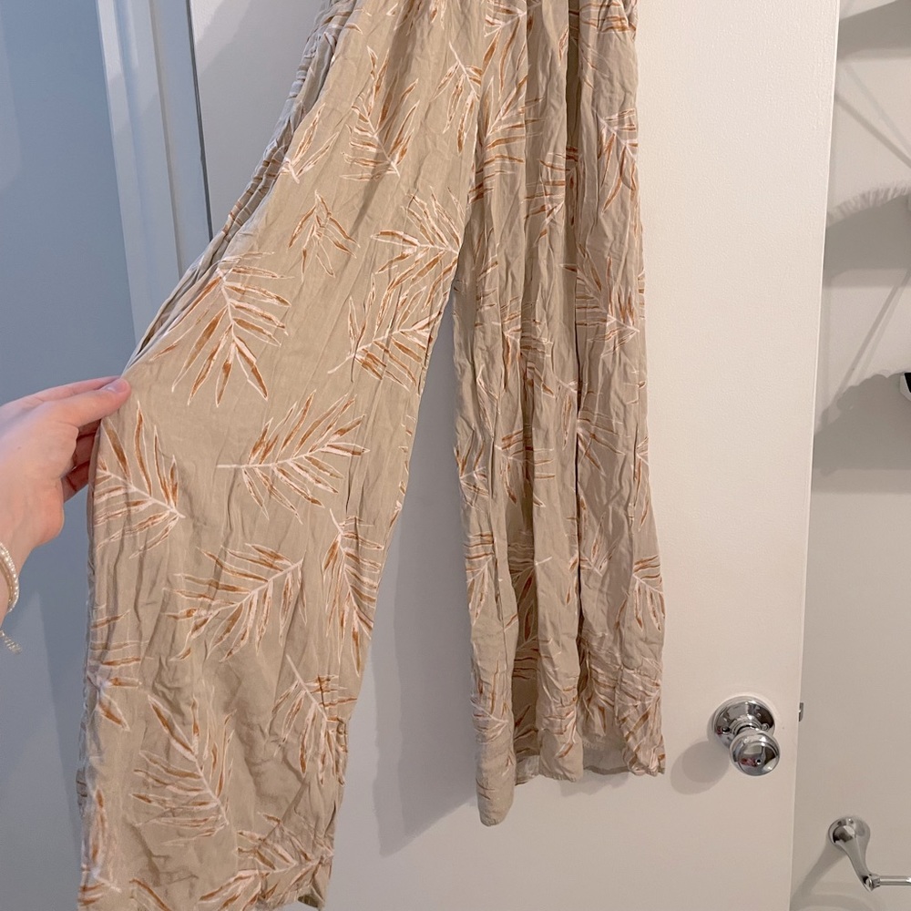 Summer wide leg pants Mahina Hawaii yellow beige floral pockets stretchy waist